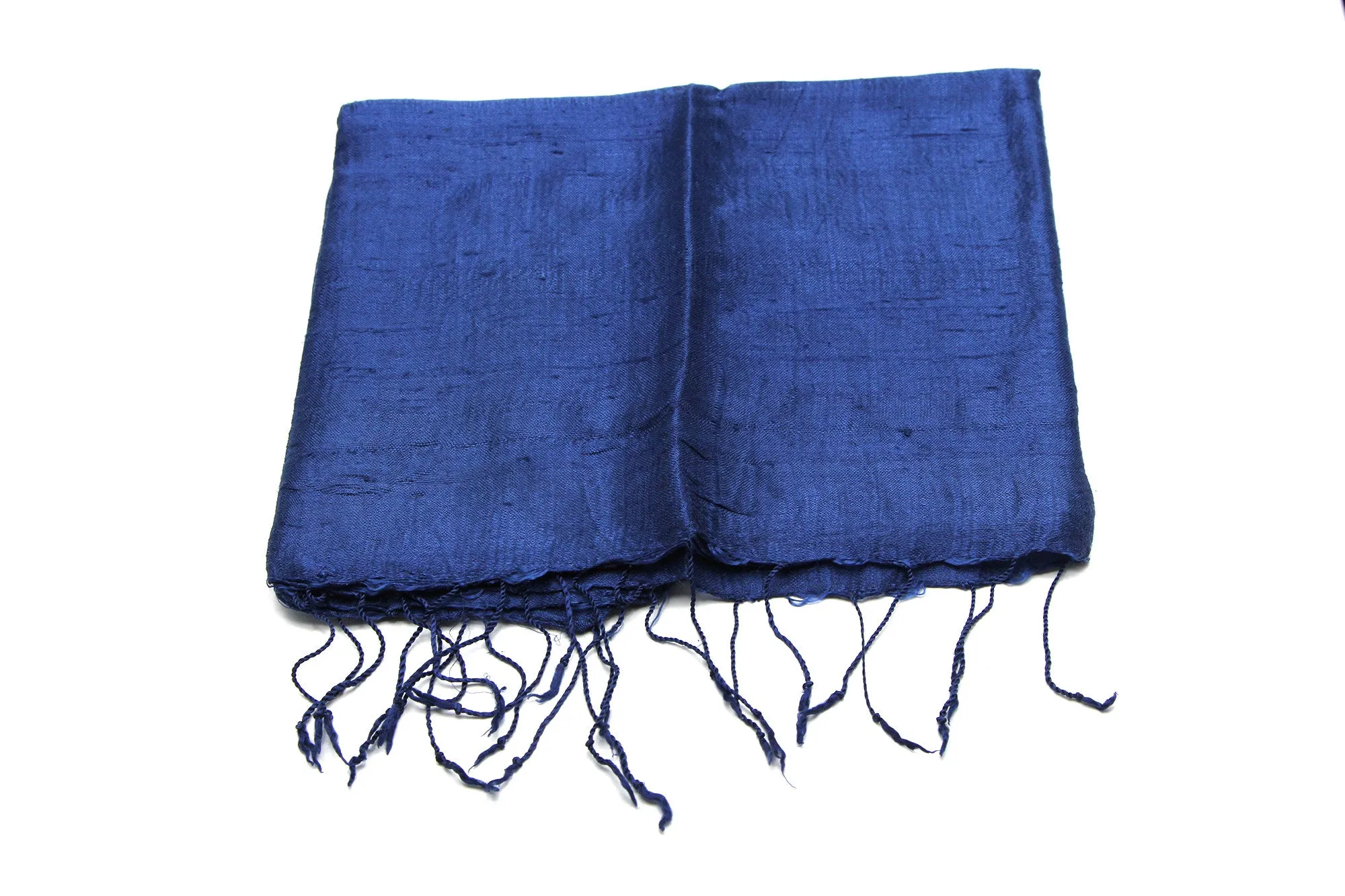 100% Fair Trade Thai Silk Solid Color Scarf Blue