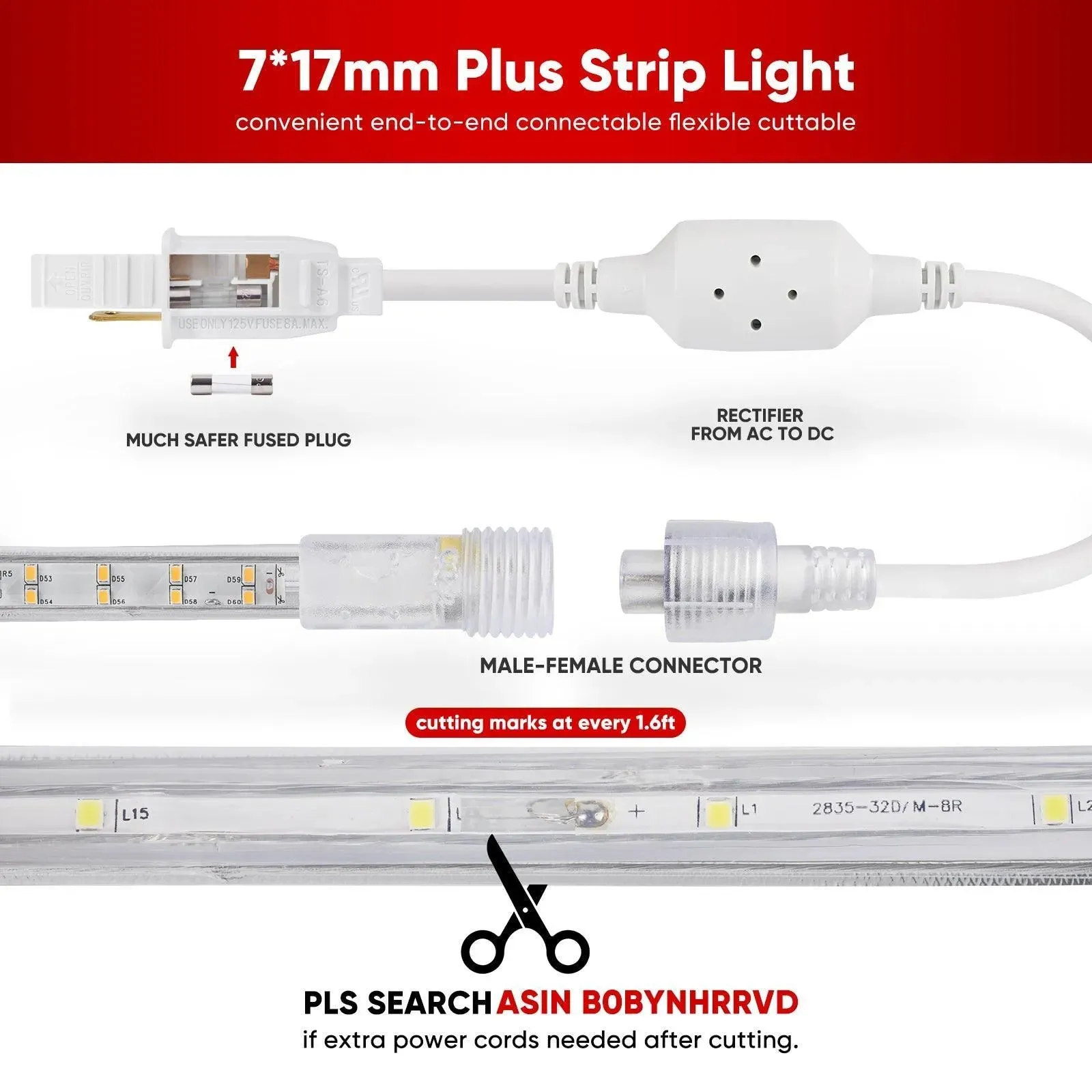 110V Super Bright Double Row Plus LED Strip 2800K Warm White 510Lumens/M