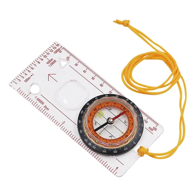 2 in 1 Compass with Map Measuring Ruler Lanyard Emergency Survival Tool(Transparent)