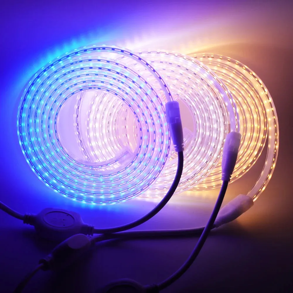 220V 110V LED Strip Light 2835 SMD 120LEDs/m Waterproof Flexible LED Ribbon Light Tape EU US UK Plug Home Decoration String Lamp