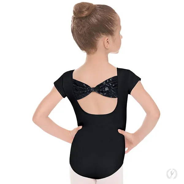 78286C Girls Impression Mesh Bow Back Short Sleeve Leotard