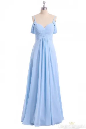 A-line Sky Blue Long Wedding Party Dresses