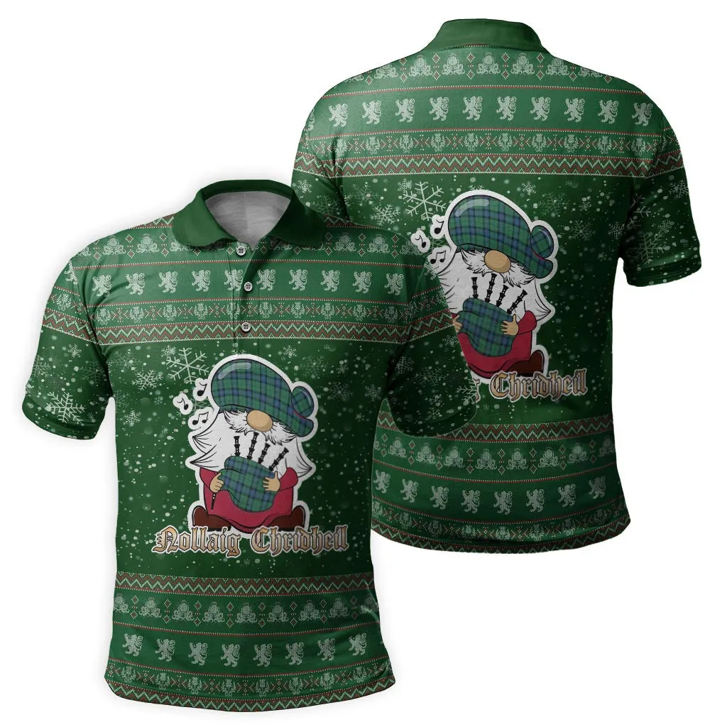 Armstrong Ancient Clan Christmas Family Polo Shirt with Funny Gnome Playing Bagpipes