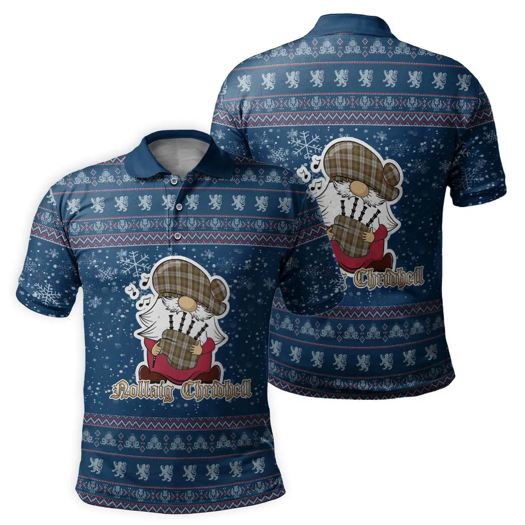 Baillie Dress Clan Christmas Family Polo Shirt with Funny Gnome Playing Bagpipes