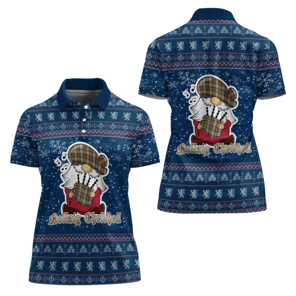 Baillie Dress Clan Christmas Family Polo Shirt with Funny Gnome Playing Bagpipes