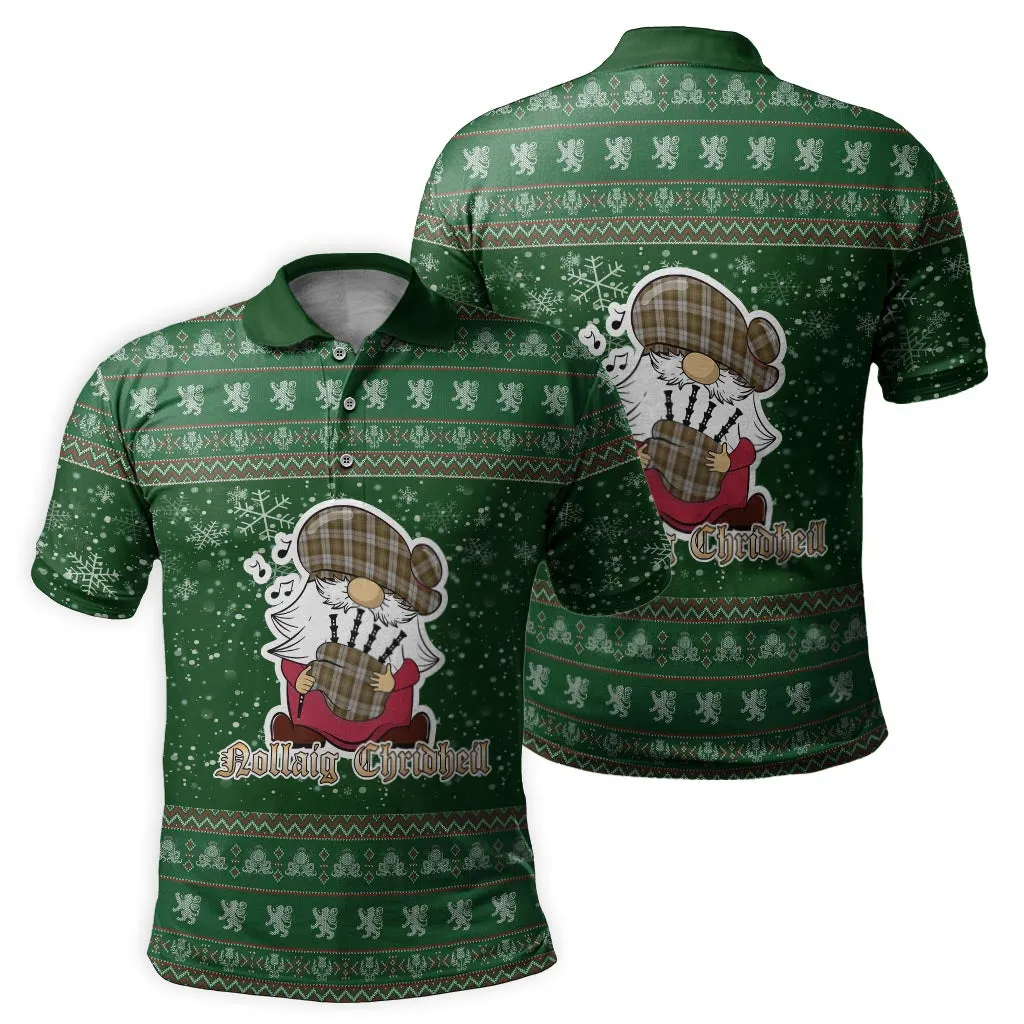 Baillie Dress Clan Christmas Family Polo Shirt with Funny Gnome Playing Bagpipes