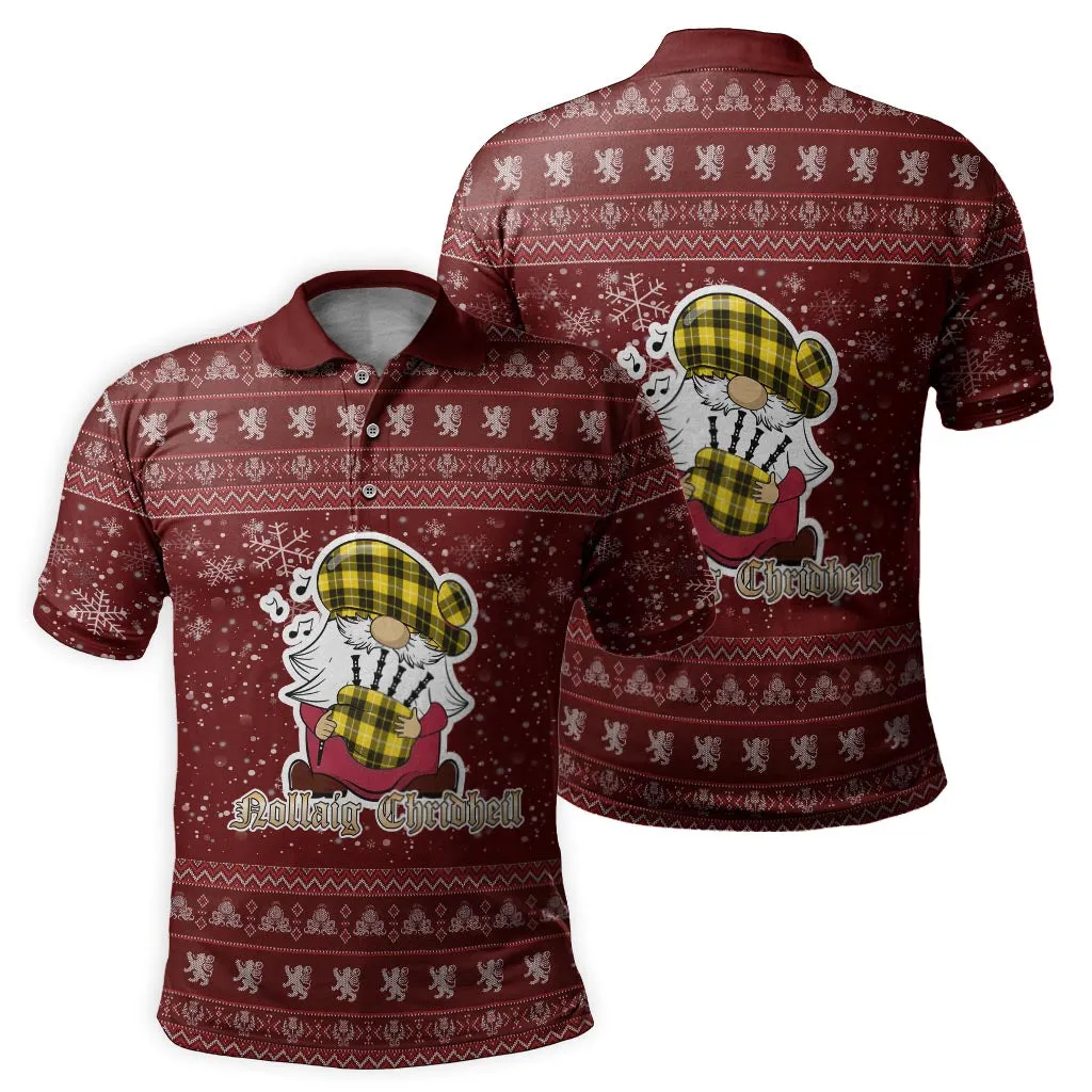 Barclay Dress Modern Clan Christmas Family Polo Shirt with Funny Gnome Playing Bagpipes