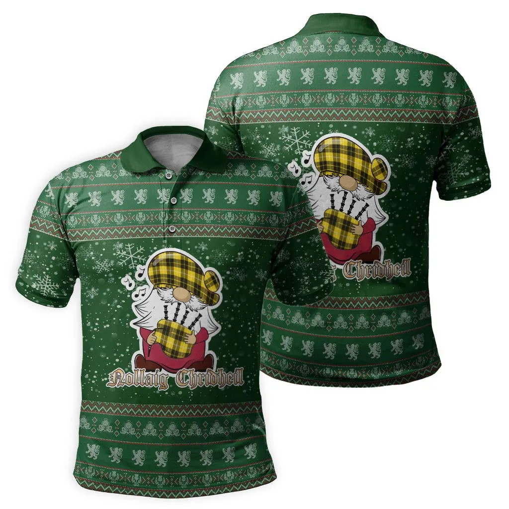 Barclay Dress Modern Clan Christmas Family Polo Shirt with Funny Gnome Playing Bagpipes