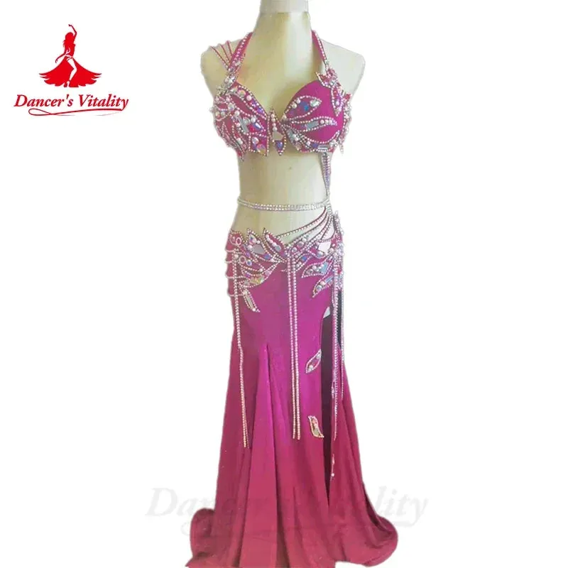 Bellydance Costumes Suit for Women Custom AB Stones Bra spandex Long Skirt 2pcs Adult Children Belly Dancing Performance Wear