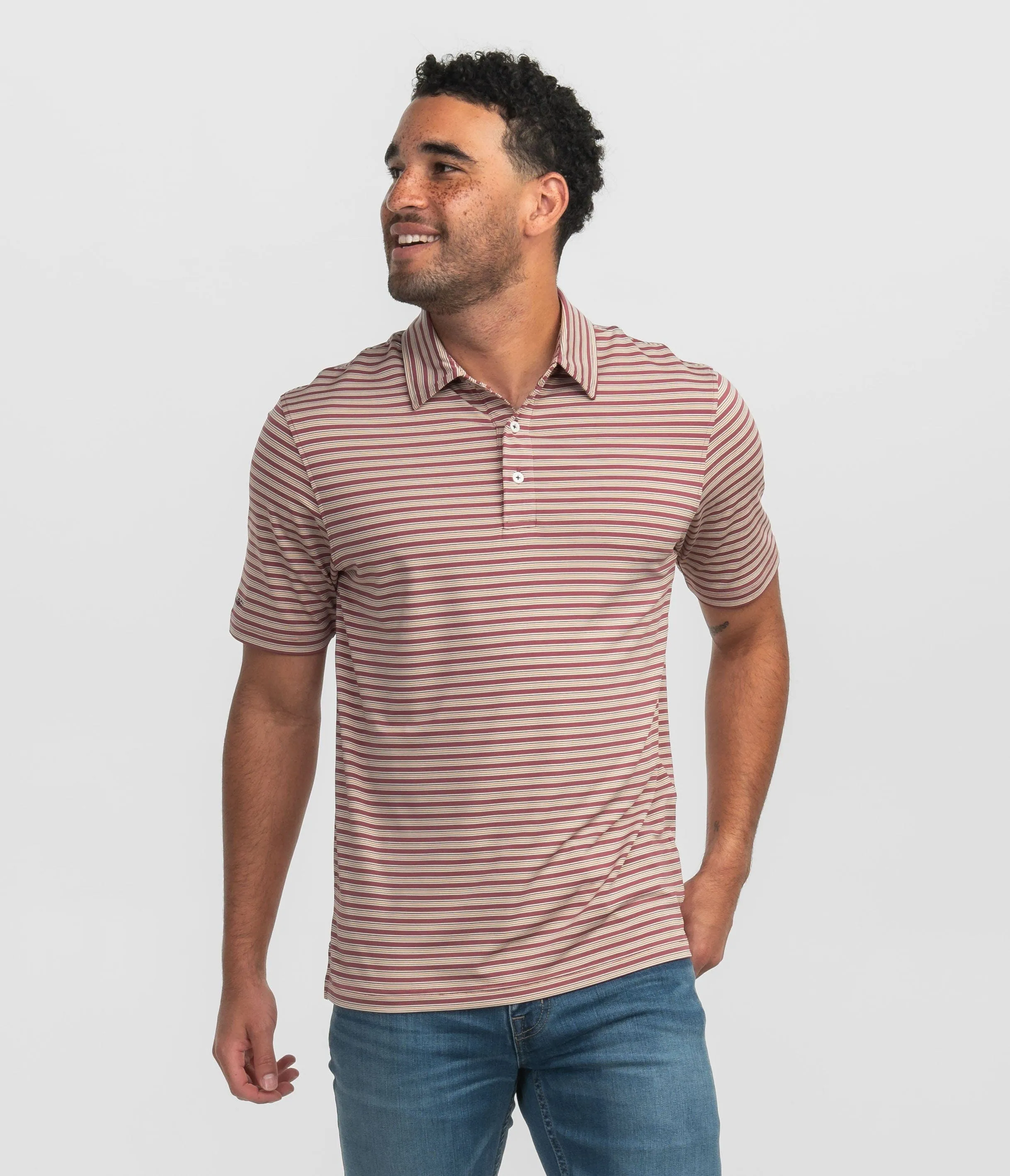 Brookhaven Stripe Polo - Rosewood