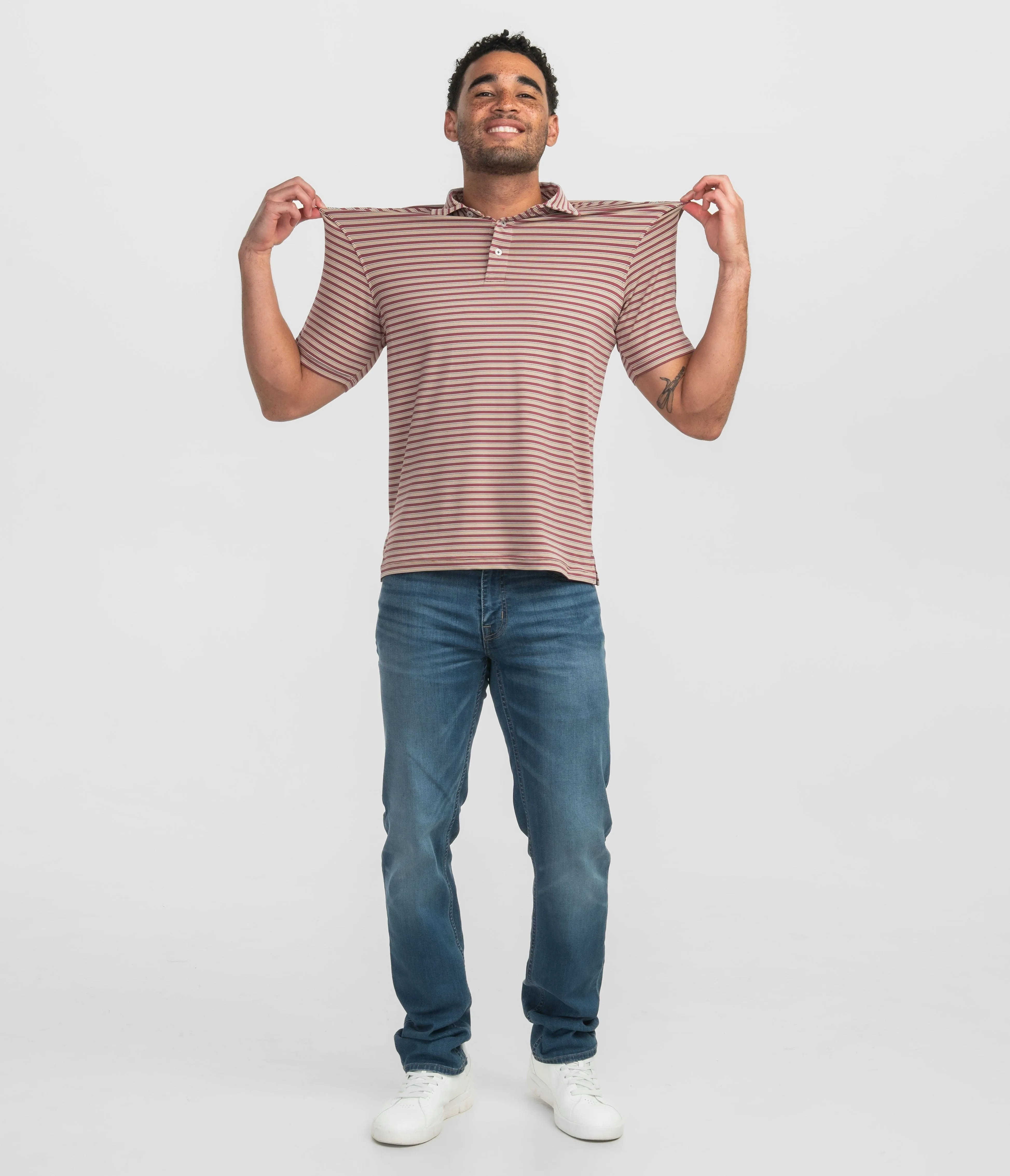 Brookhaven Stripe Polo - Rosewood