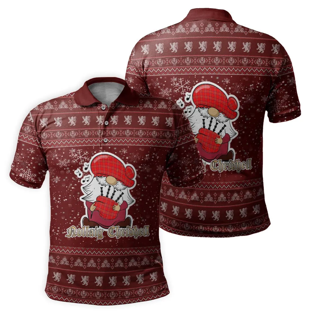 Burnett Modern Clan Christmas Family Polo Shirt with Funny Gnome Playing Bagpipes