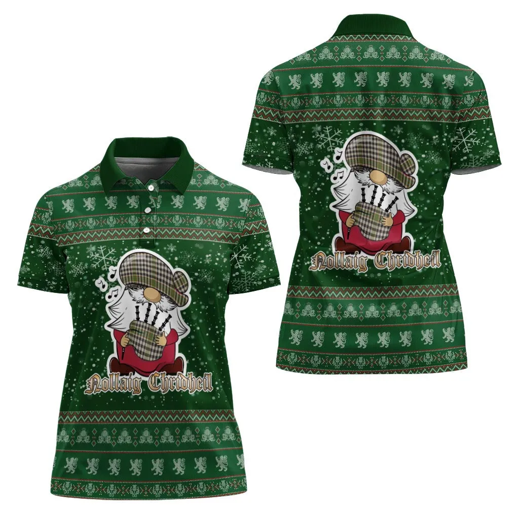 Burns Check Clan Christmas Family Polo Shirt with Funny Gnome Playing Bagpipes