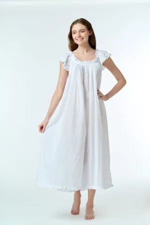 Capped Sleeve Luxury Cotton Voile Nightie White