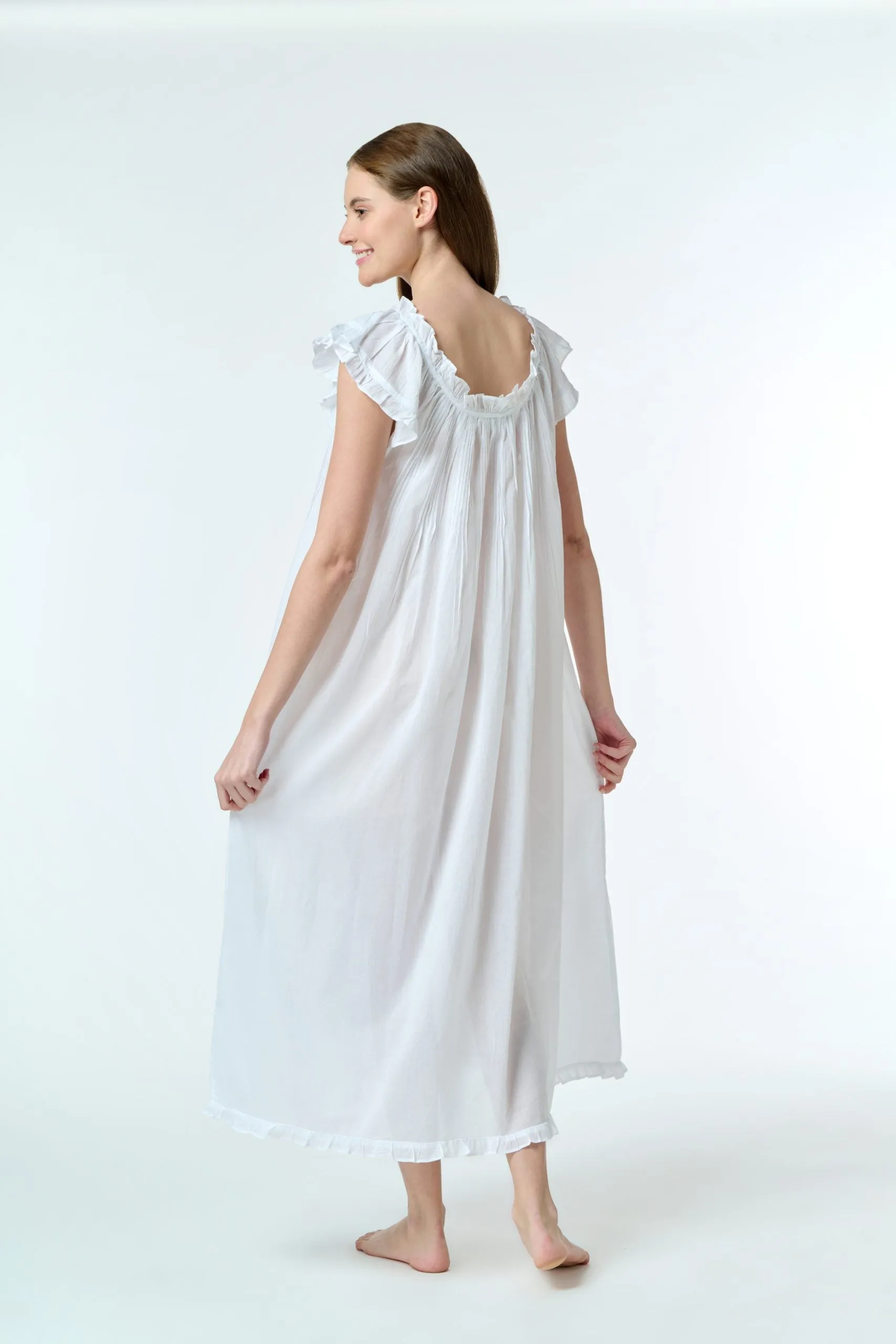 Capped Sleeve Luxury Cotton Voile Nightie White