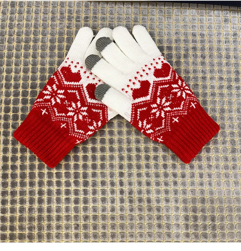 Christmas knitted hat jacquard scarf touch screen gloves three-piece gift