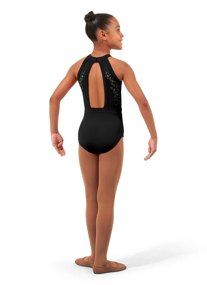 CL4345 - Flower Vine Black Halter Leotard - Select Size