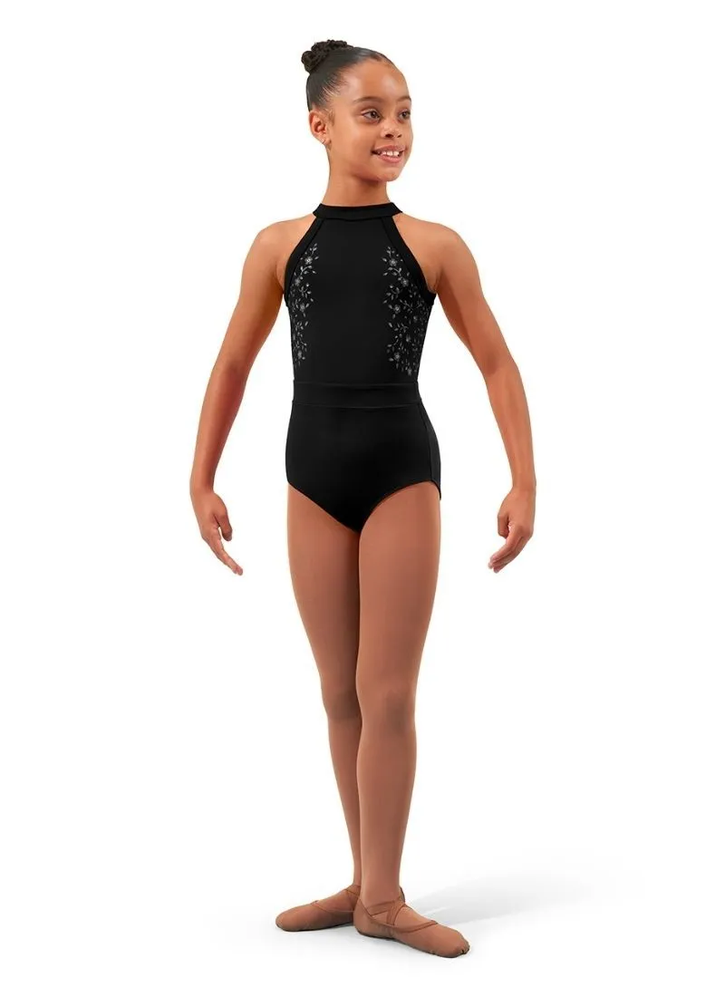 CL4345 - Flower Vine Black Halter Leotard - Select Size