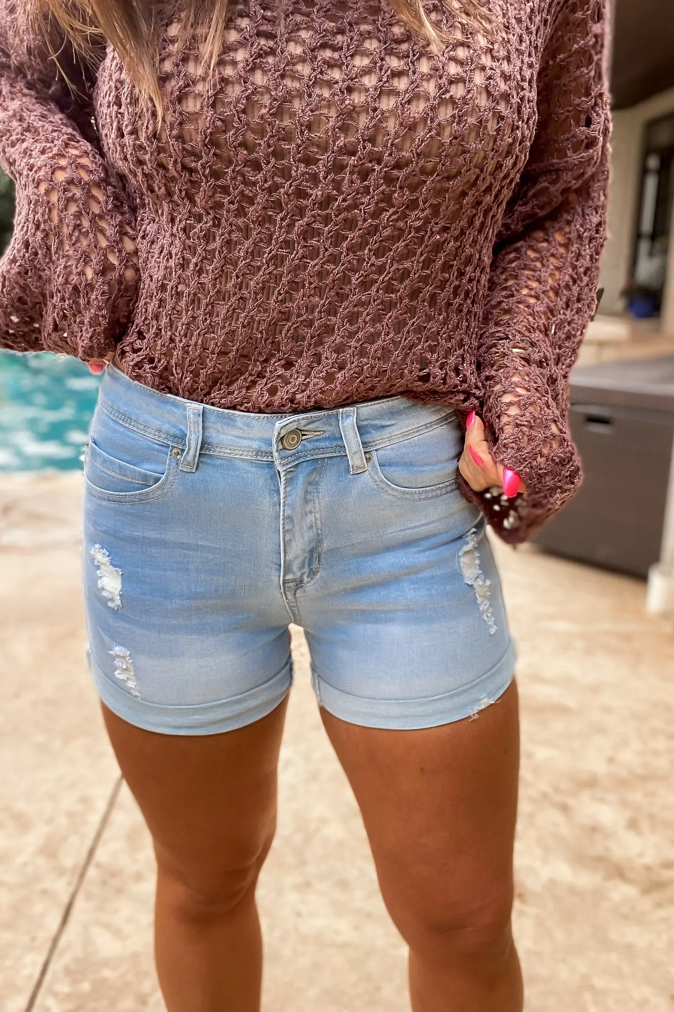 Distressed Cuffed Hem Denim Shorts