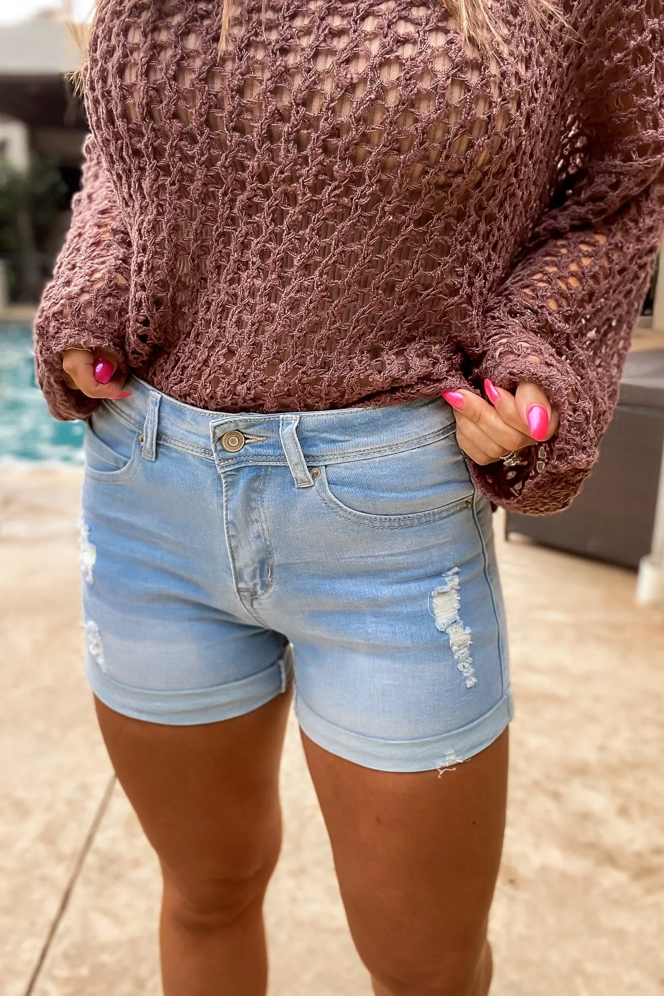 Distressed Cuffed Hem Denim Shorts