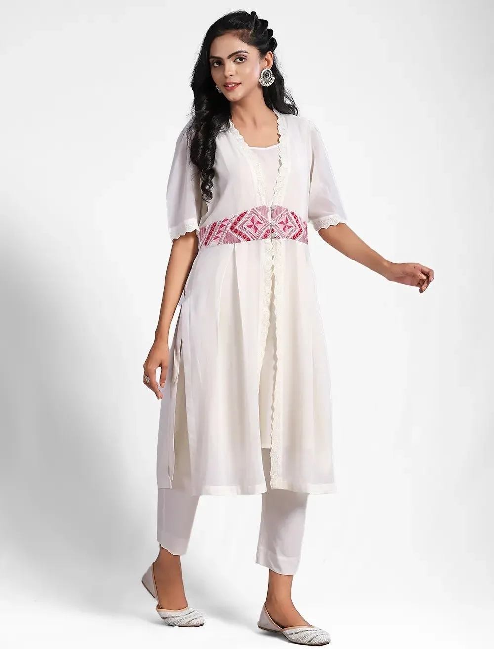 Embroidered Long Shrug Set