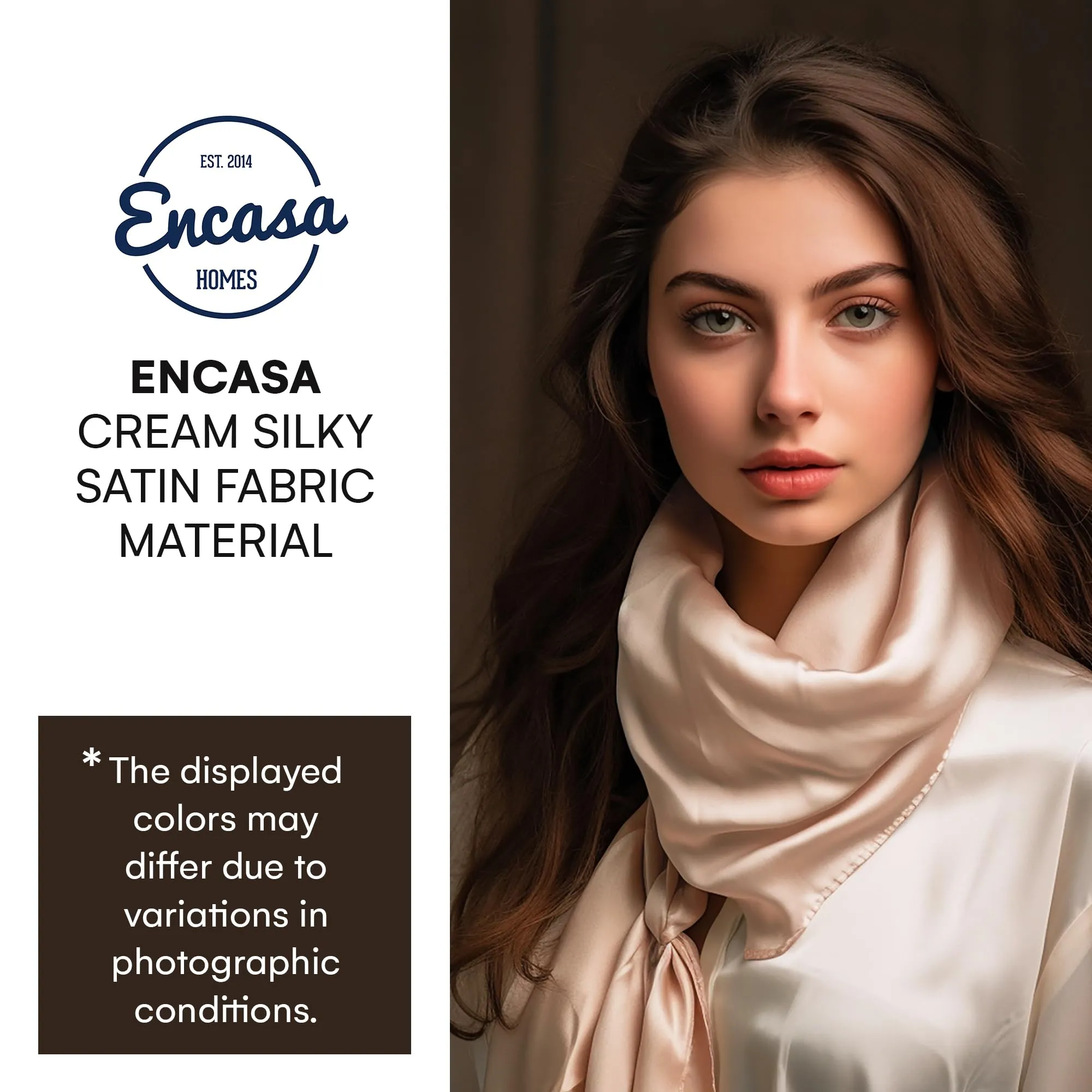 Encasa XO Cream Silky Satin Fabric Material by Meter | 110 Cm Width, Silk & Shiny Fabrics | Fabric for Scrunchies, Dress, Pillowcases, Pajamas, Evening Dress, DIY | (1 Meter)