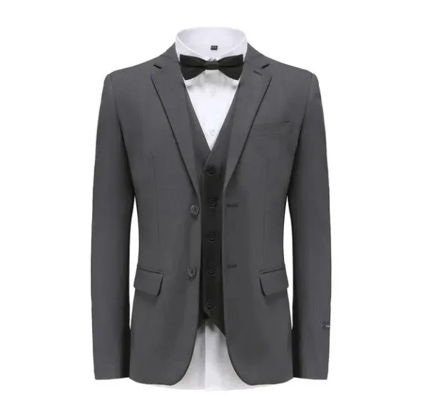 Euro Style Slim Cut Three-Piece Suit - Charcoal