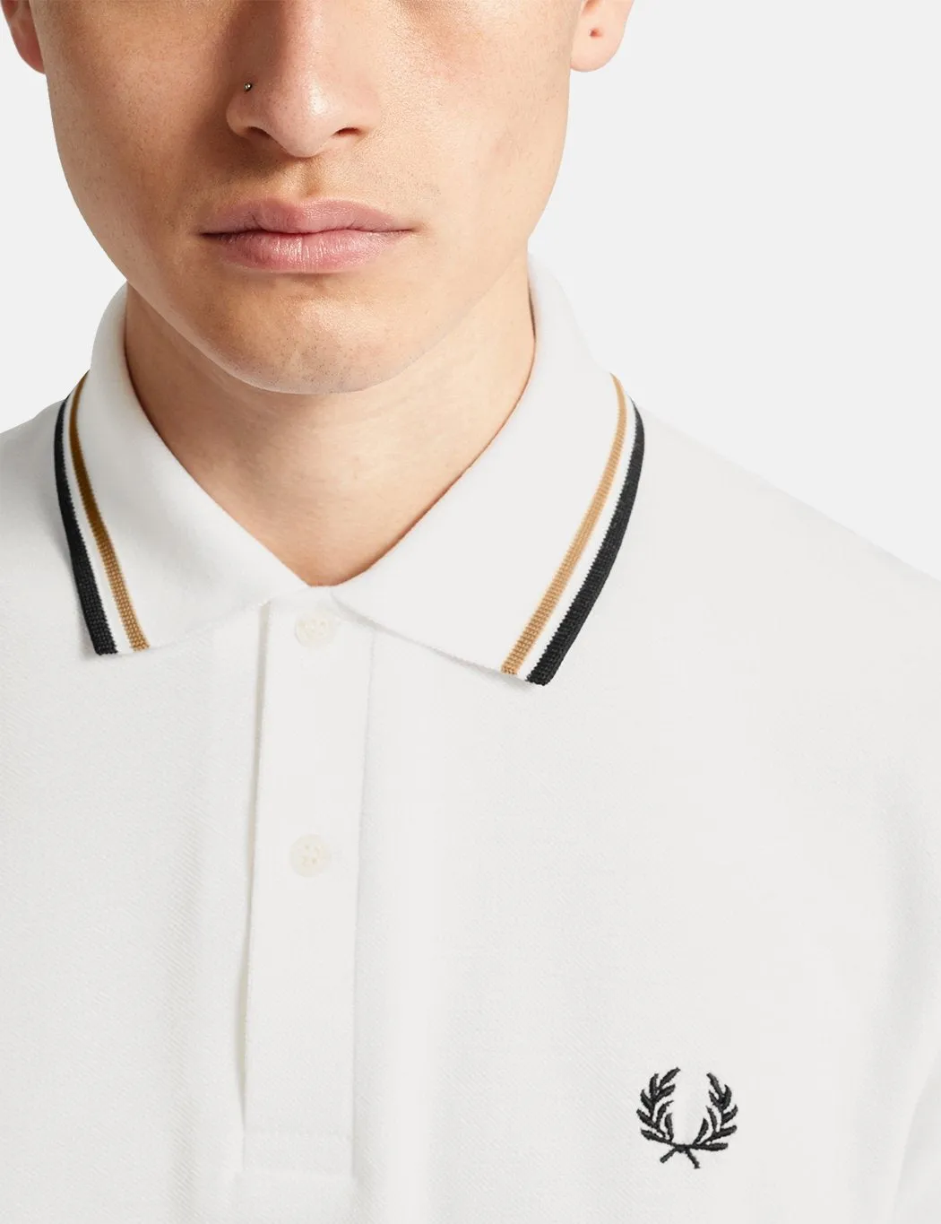 Fred Perry Twin Tipped Polo Shirt - Snow White/Gold/Black