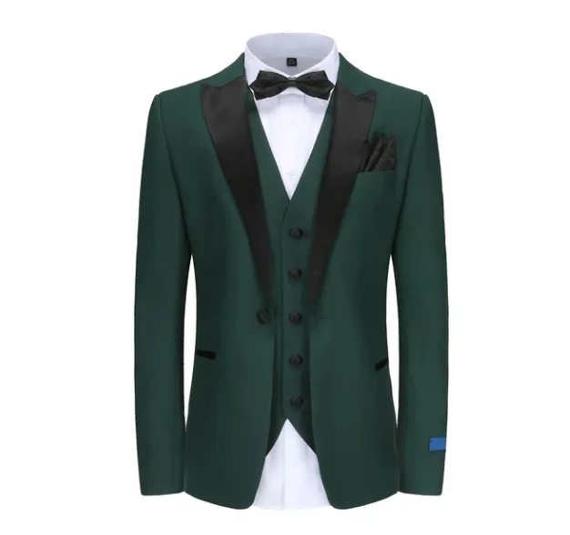 Gino Vitale Slim Fit Peak Lapel Three Piece Tuxedo - Hunter Green