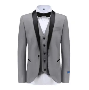 Gino Vitale Slim Fit Shawl Lapel Three Piece Tuxedo - Grey