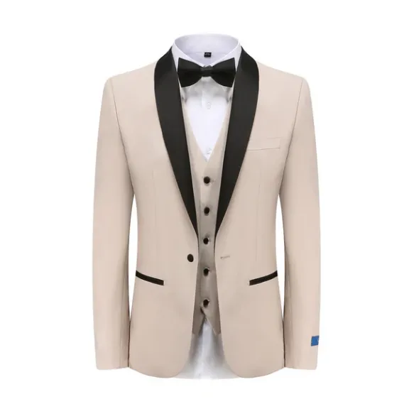 Gino Vitale Slim Fit Shawl Lapel Three Piece Tuxedo - Light Beige