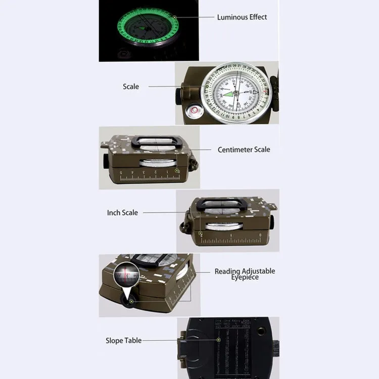 GoldGood DC60-2A Outdoor Multi-function Military Travel Geology Pocket Prismatic American Compass with Luminous Display(Army Green)