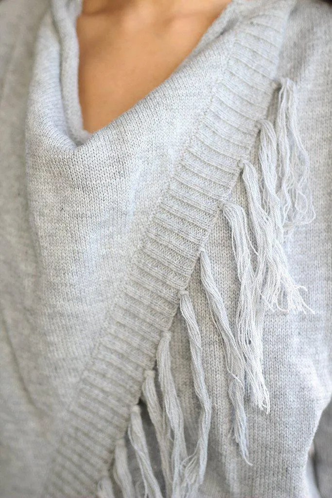 Gray Wrap Fringe Cardigan