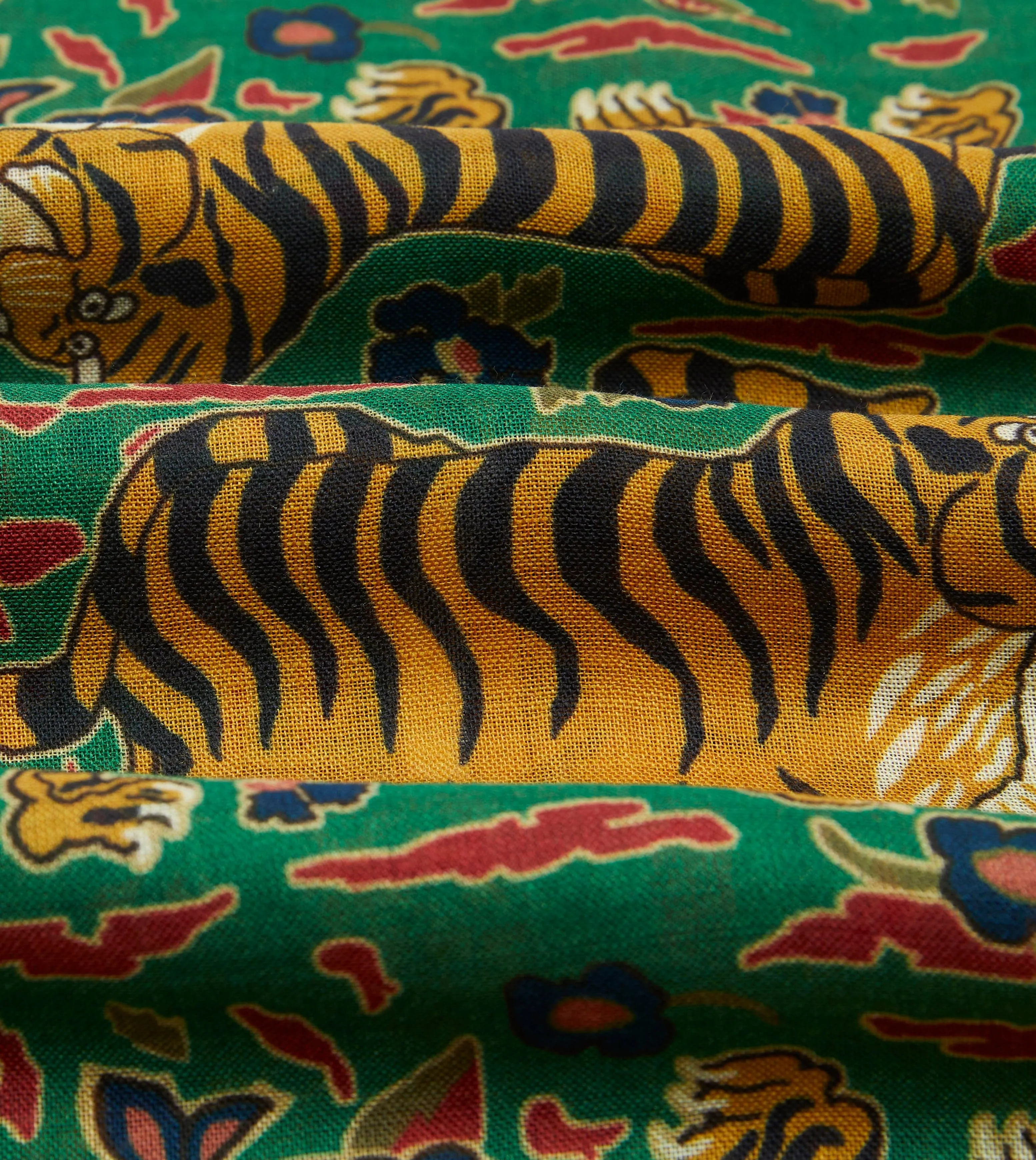 Green Jumbo Tiger Print Wool-Silk Scarf