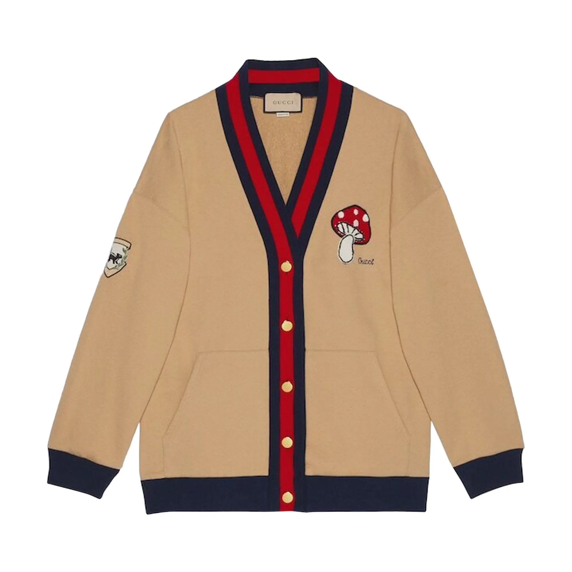 Gucci Embroidered Jersey Cardigan, Camel