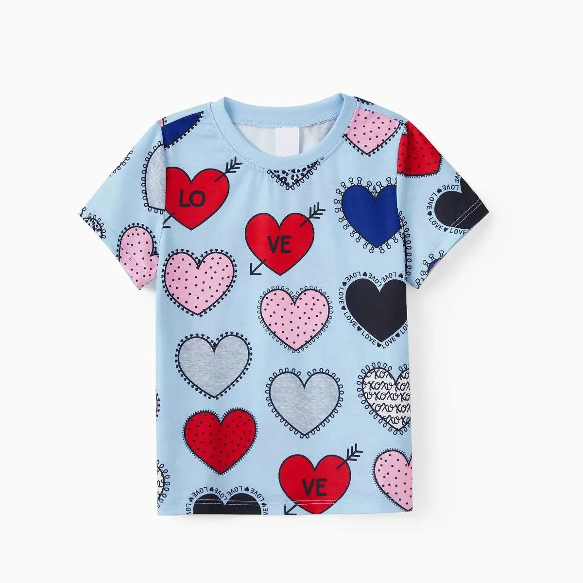 Heart Print Short Sleeve Matching Valentines Pajamas Papa Mama and Little Love