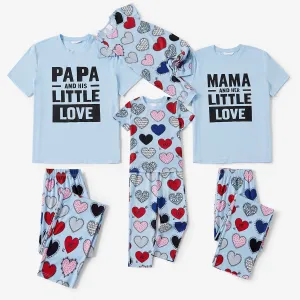 Heart Print Short Sleeve Matching Valentines Pajamas Papa Mama and Little Love