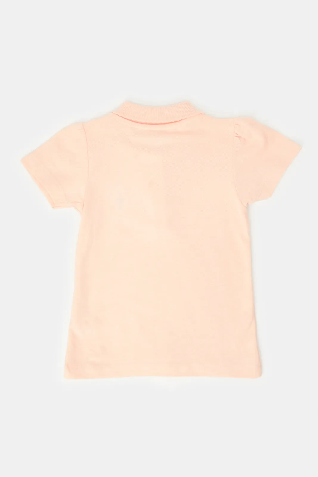 Infant Girls Orange Flower Embroidery Polo T-Shirt