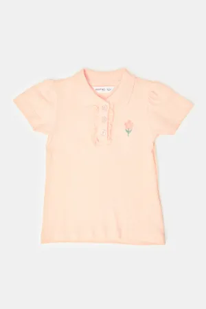 Infant Girls Orange Flower Embroidery Polo T-Shirt