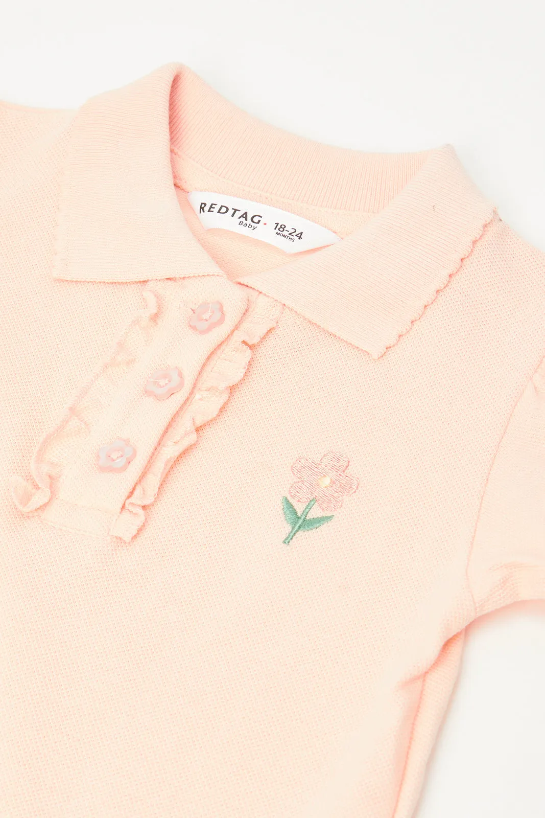 Infant Girls Orange Flower Embroidery Polo T-Shirt