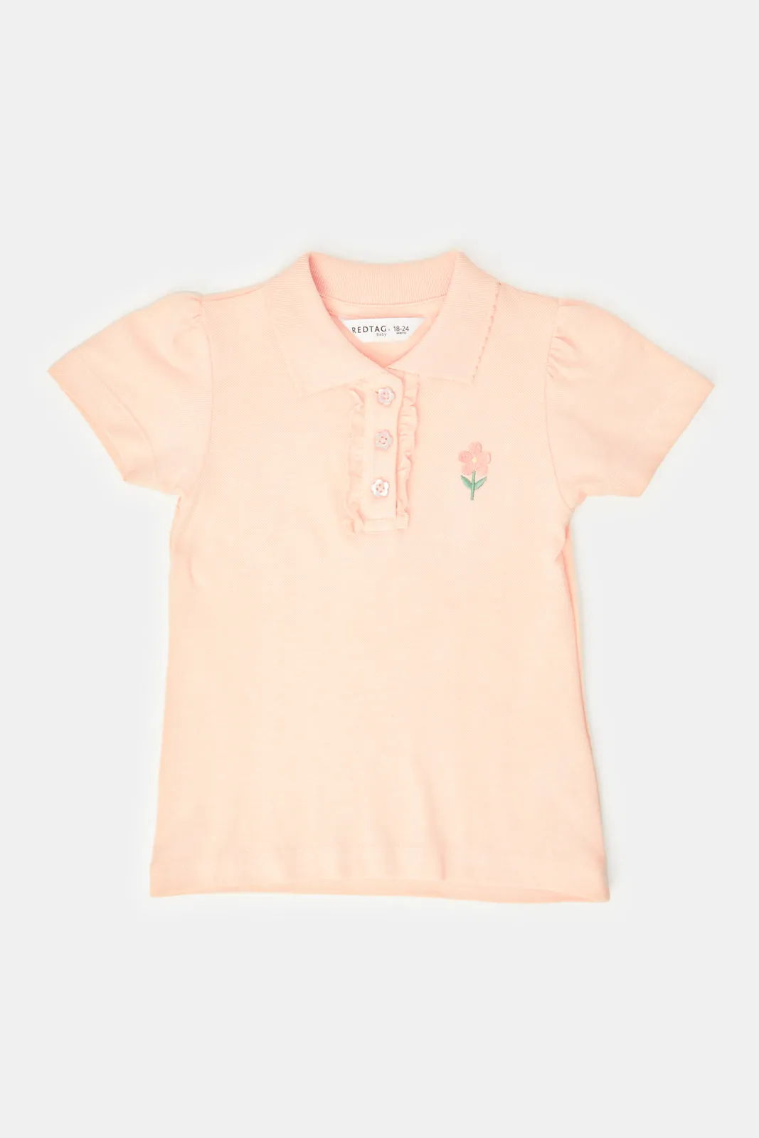 Infant Girls Orange Flower Embroidery Polo T-Shirt