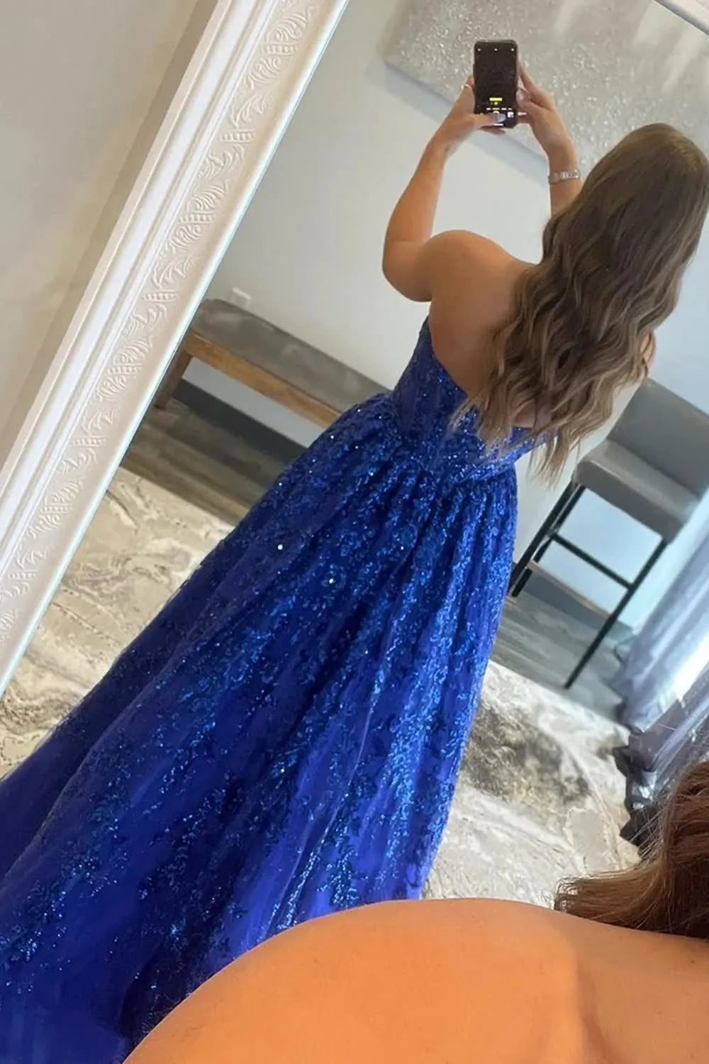 kamahe Sparkly Royal Blue Long Prom Dress with Pockets Party Dresses Gowns