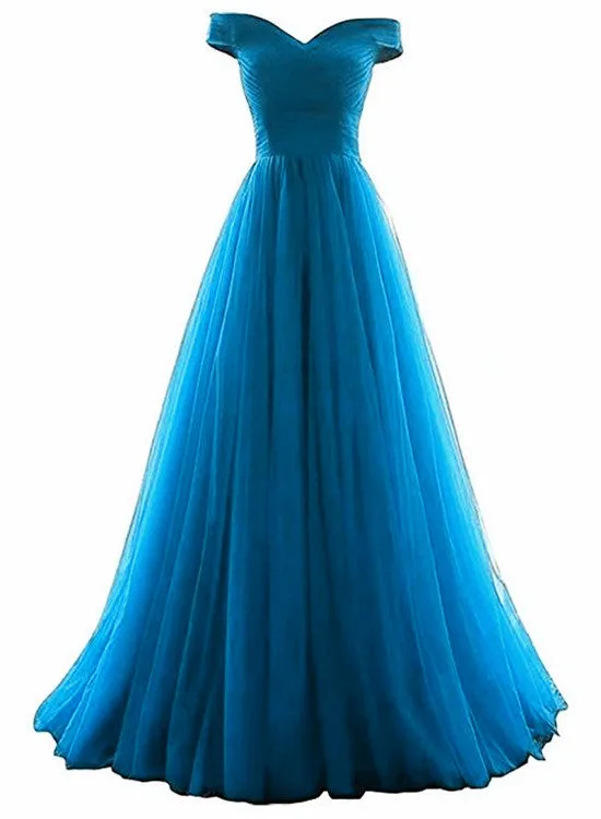 kamahe Tulle Off Shoulder Floor Length Party Dress, Long Prom Dress, Prom Dresses