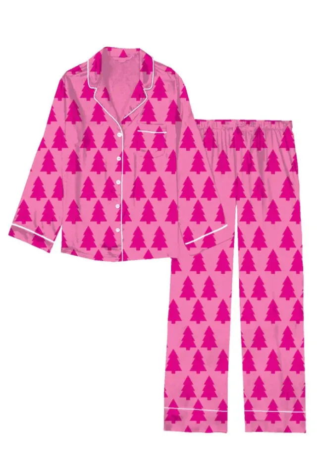 Kids Dreaming of a Pink Christmas Silky Satin Pajamas