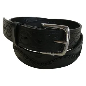 Laced & Tooled Black Genuine Leather Western Belt