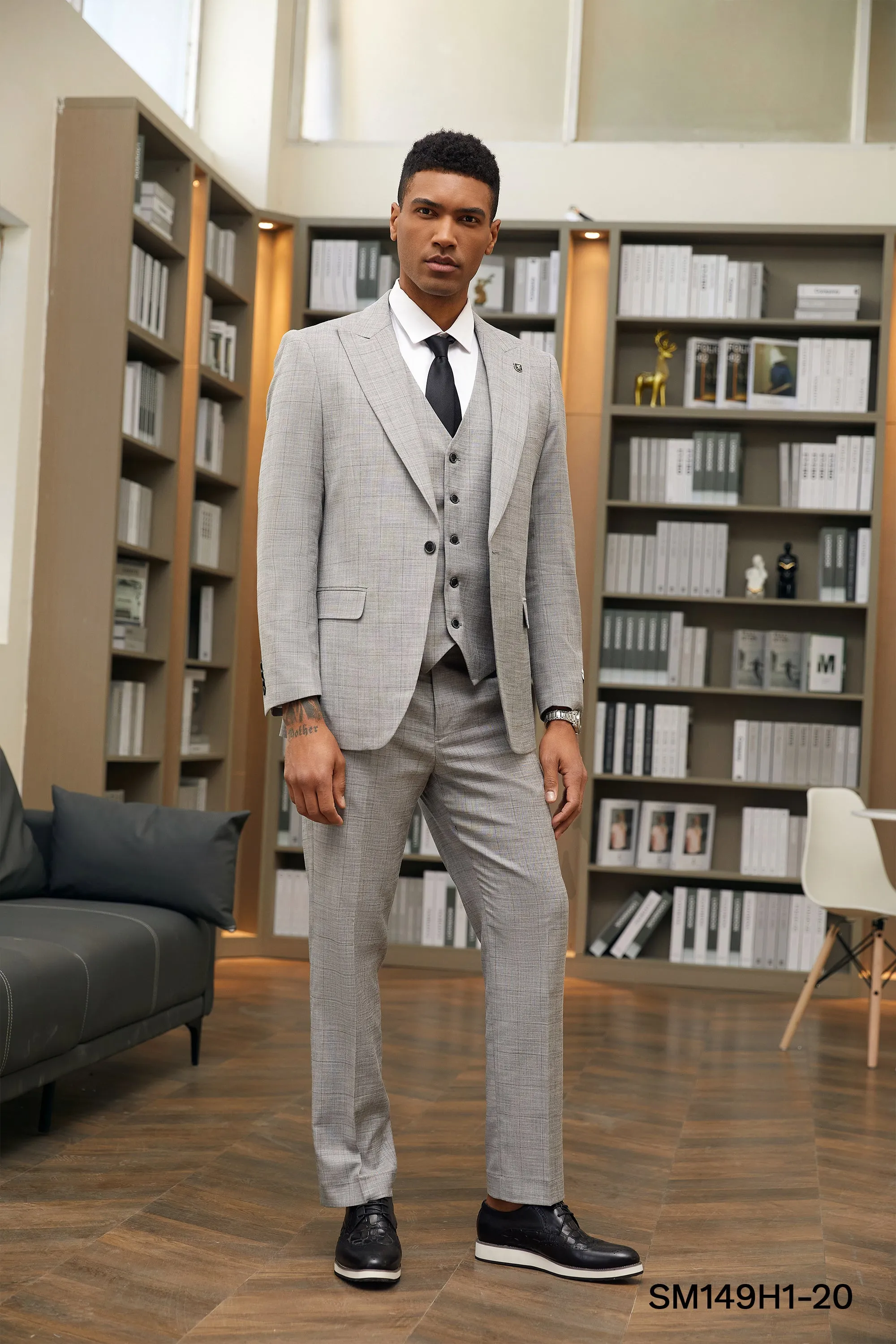 Light Grey Windowpane w Texture 3 PC Stacy Adams Suit