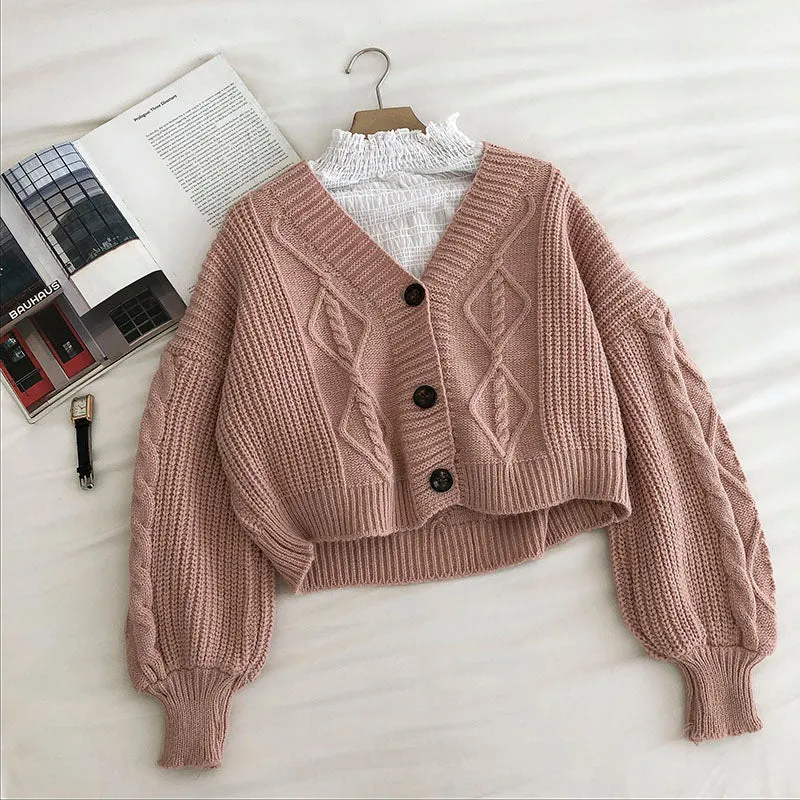 Loose coat women's long sleeve retro three button sweater    S2788