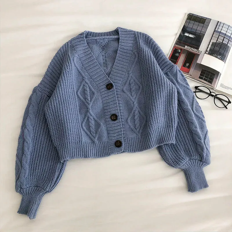 Loose coat women's long sleeve retro three button sweater    S2788