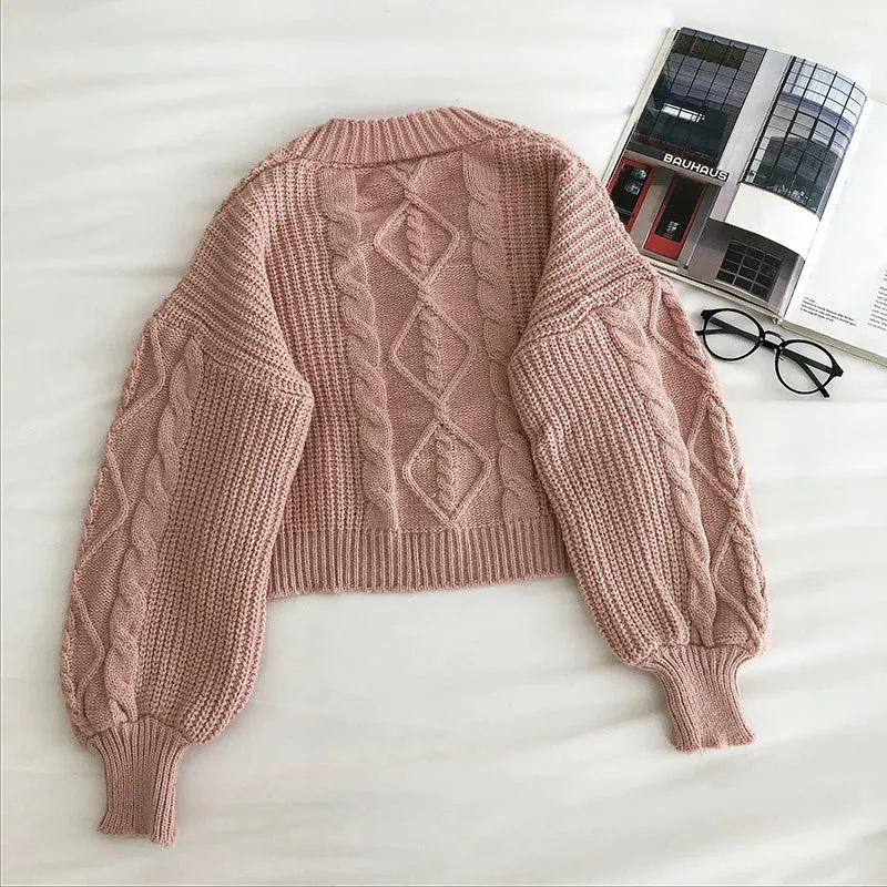 Loose coat women's long sleeve retro three button sweater    S2788