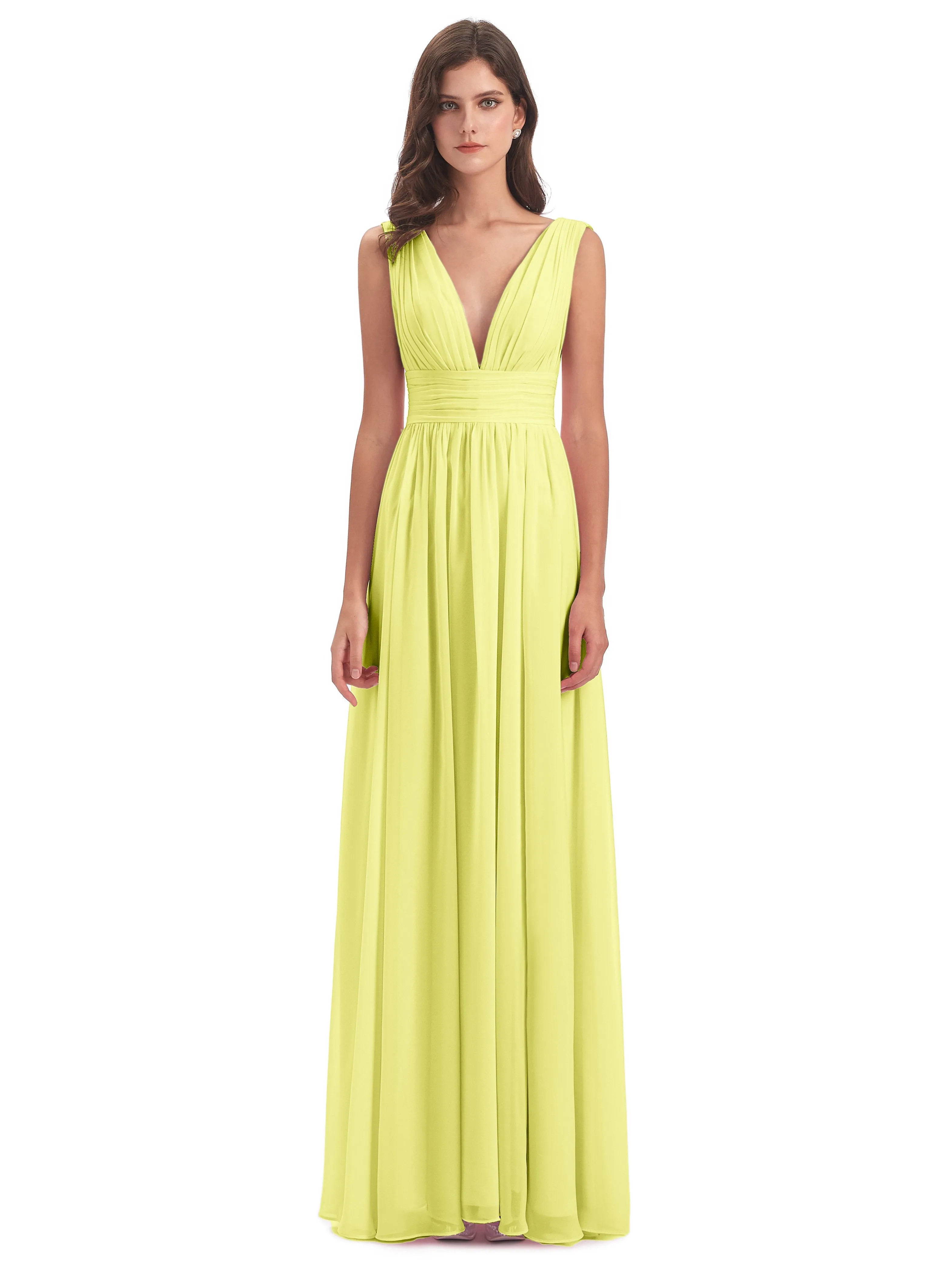 Luna Charming Chiffon V Neck Split Long Bridesmaid Dresses